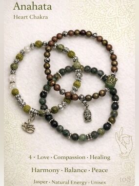 Heart Chakra Jasper Bracelet Set – Green & Brown